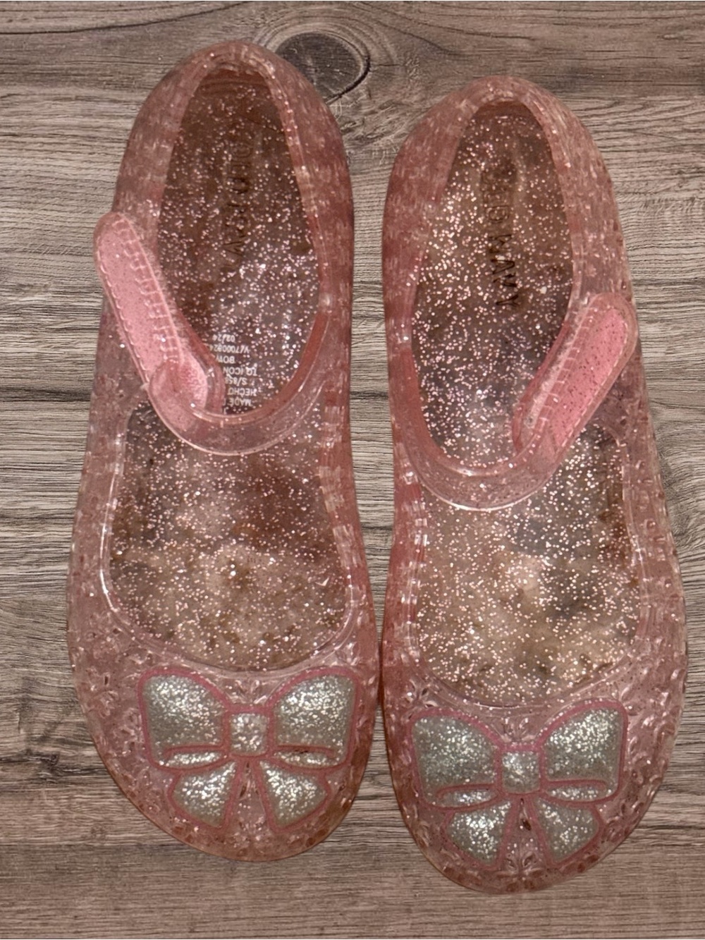 Old Navy Pink Glitter Jelly Mary Jane Flats with Bow